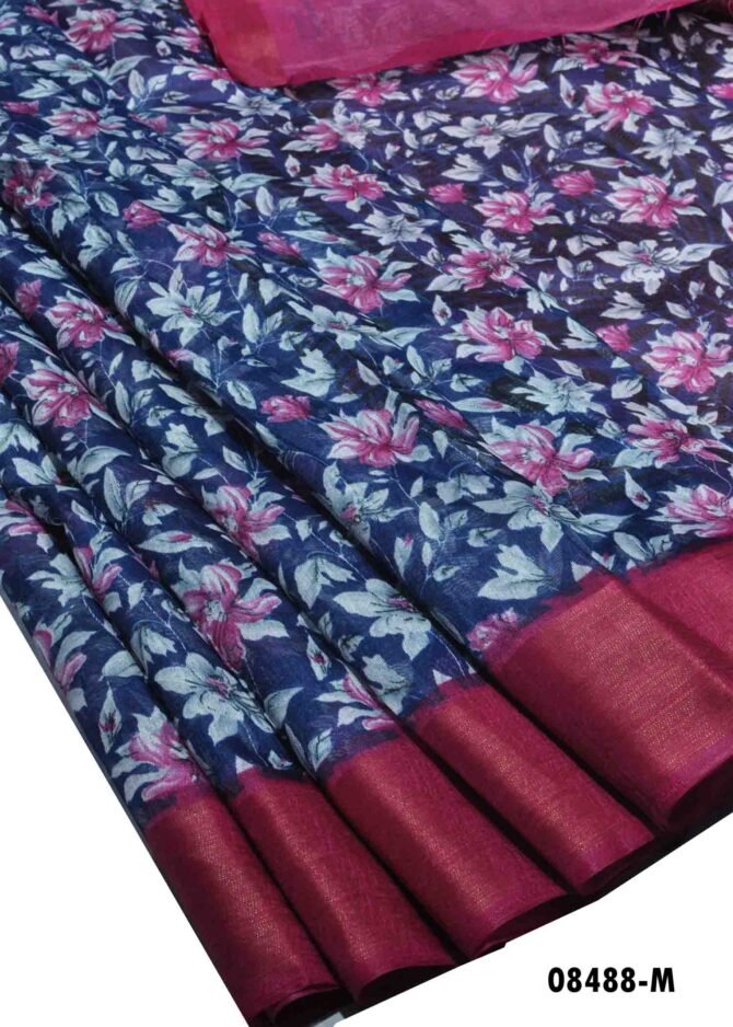 Chandini -08488-M  Navy Blue Color Mixed Cotton Saree CM1258174 (RR7D)