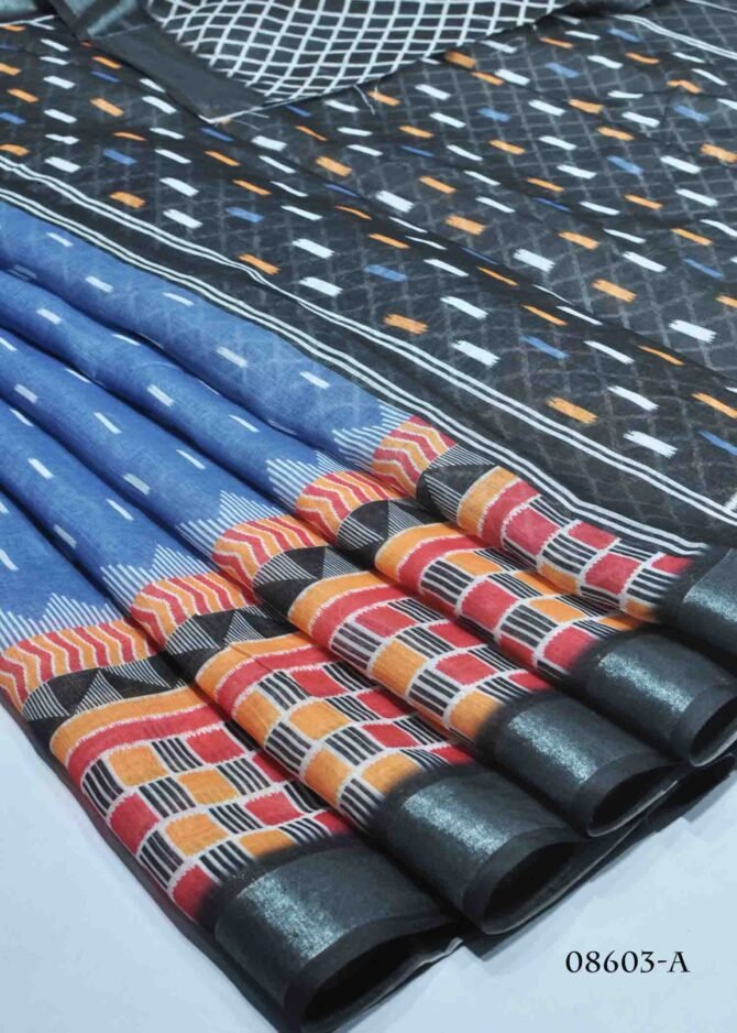 Humsafar -08603-A  Cobalt Blue Color Stylish Linen Cotton Saree CM1254413 (LR7D)