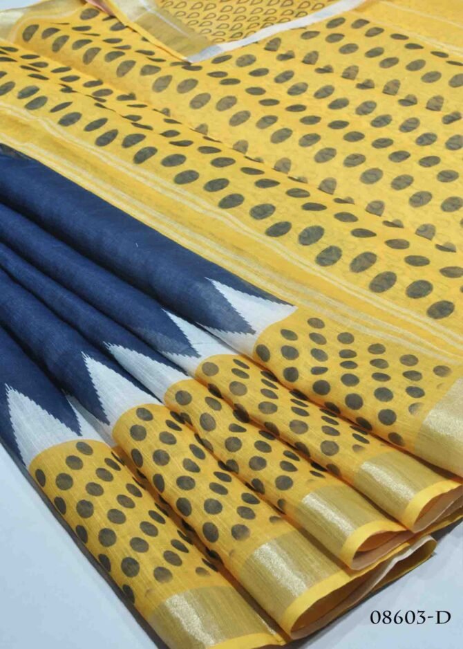 Humsafar -08603-D Midnight Blue Color Stylish Linen Cotton Saree CM1254413 (LR7D)
