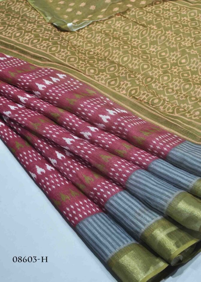 Humsafar -08603-H Russet Brourn Color Stylish Linen Cotton Saree CM1254413 (LR7D)