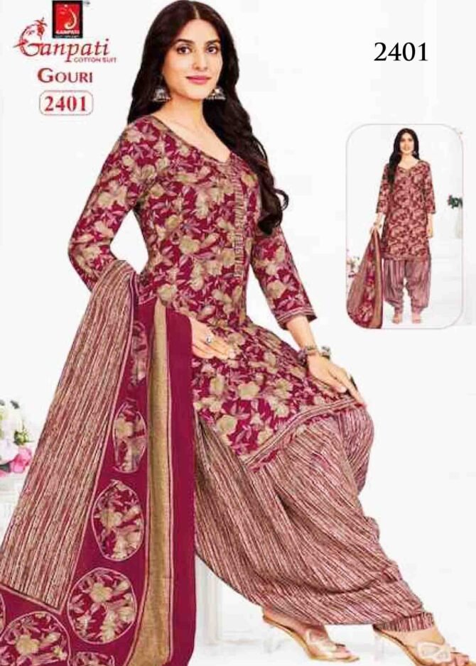 Gouri -2401  Claret Purple Color Cotton Salwar Material CM1270199 (RR3C)