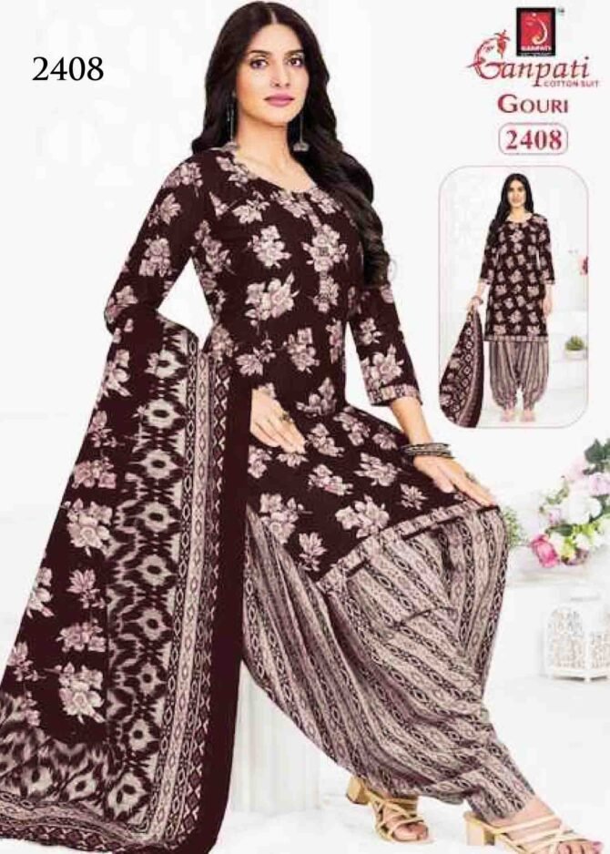 Gouri -2408 Dark Brown Color Cotton Salwar Material CM1270199 (RR3C)