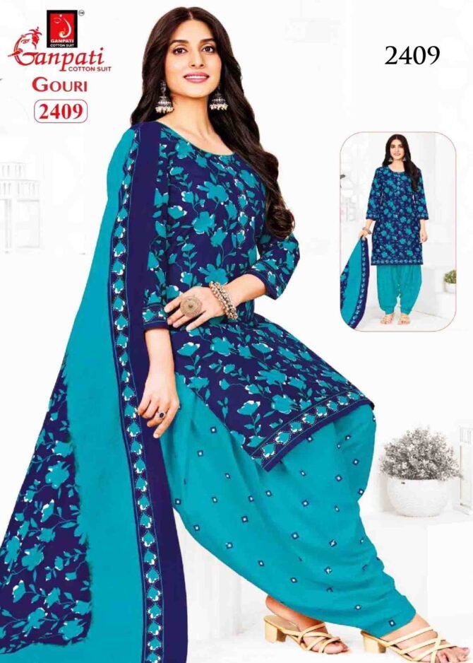 Gouri -2409 Navy Blue Color Cotton Salwar Material CM1270199 (RR3C)