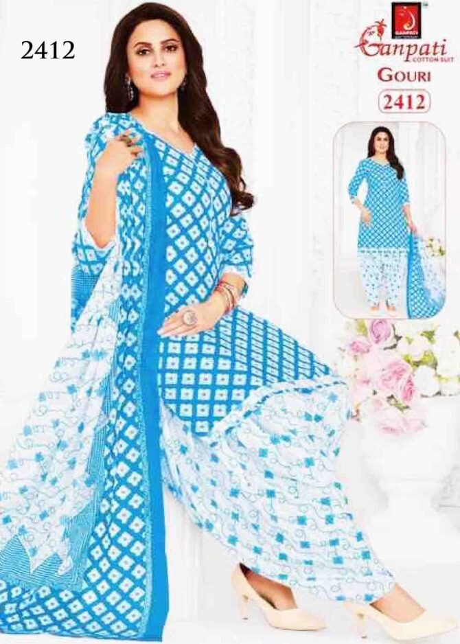 Gouri -2412 Turquoise Blue Color Cotton Salwar Material CM1270199 (RR3C)