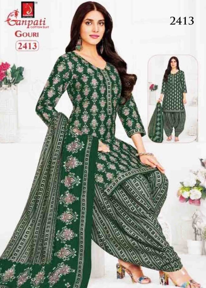 Gouri -2413 Racing Green Color Cotton Salwar Material CM1270199 (RR3C)