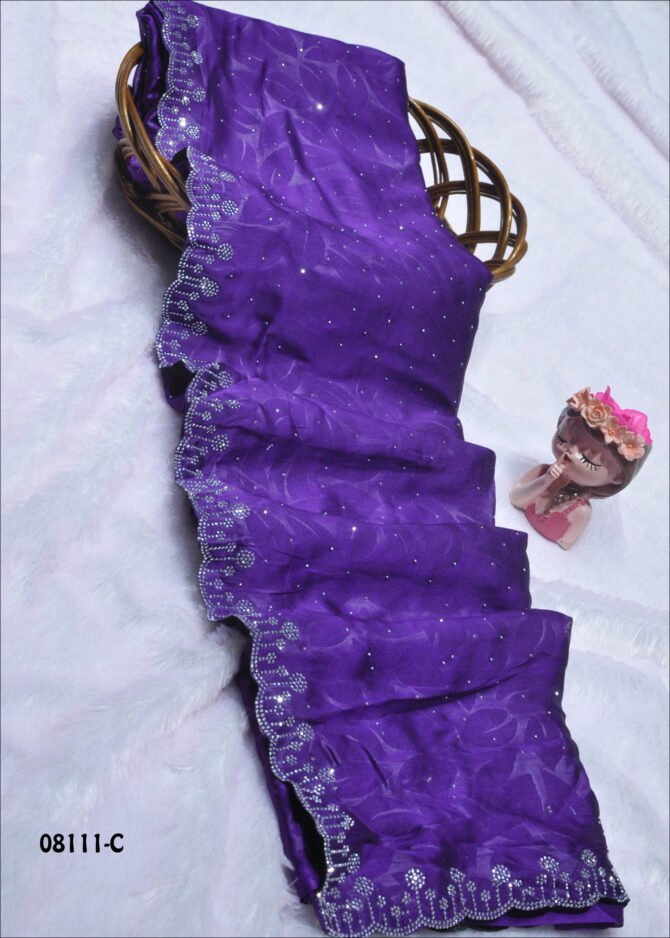 Frooti Box - 08111-C  Violet Color Grand Silver Stone Shiny Black Rangoli Saree CM1233953 (LR10C)