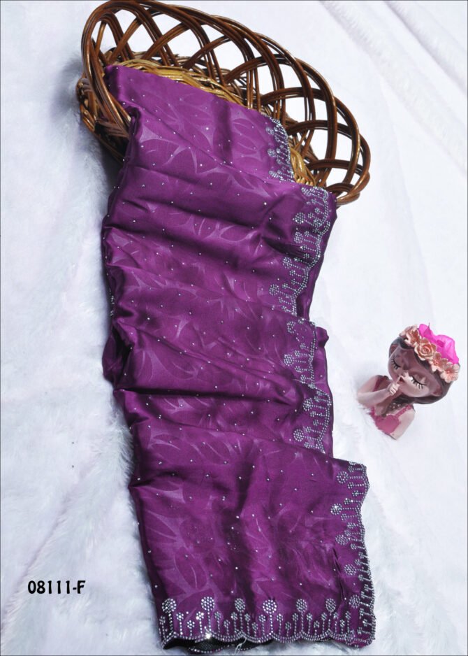 Frooti Box - 08111-F  Plum Purple Color Grand Silver Stone Shiny Black Rangoli Saree CM1233953 (LR10C)