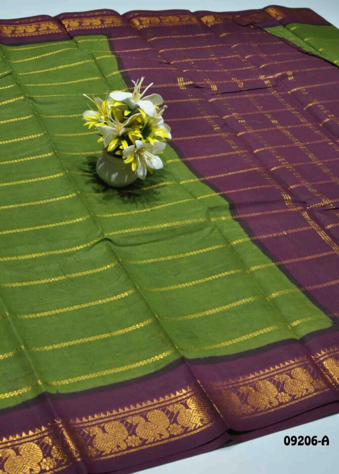 Saarika -09206-A   FernGreen Color Madurai Chungudi Cotton Saree CM1274812 [LR4D]