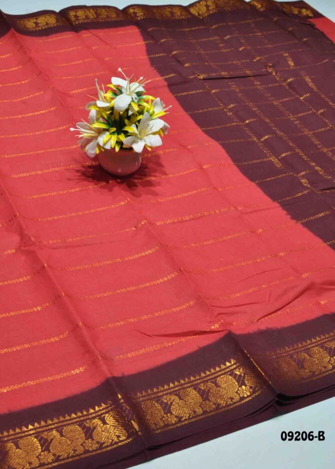 Saarika -09206-B   Red Color Madurai Chungudi Cotton Saree CM1274812 [LR4D]