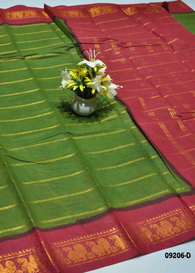Saarika -09206-D   FernGreen Color Madurai Chungudi Cotton Saree CM1274812 [LR4D]