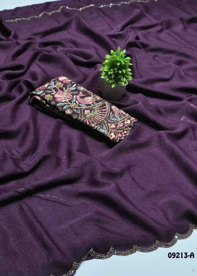 Poovarasi -09213-A  DarkPurple Color New Arrival Elagant Look Moss Chiffon Saree CM1282256 (LR8D)