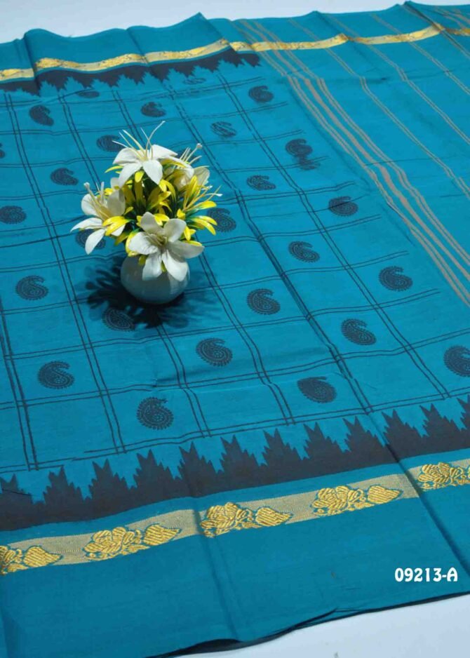 Adhishri -09213-A   PeacockBlue Color Chettinad Cotton Saree CM1283951 [LR13C]