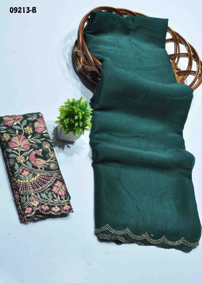 Poovarasi -09213-B  OceanGreen Color New Arrival Elagant Look Moss Chiffon Saree CM1282256 (LR8D)