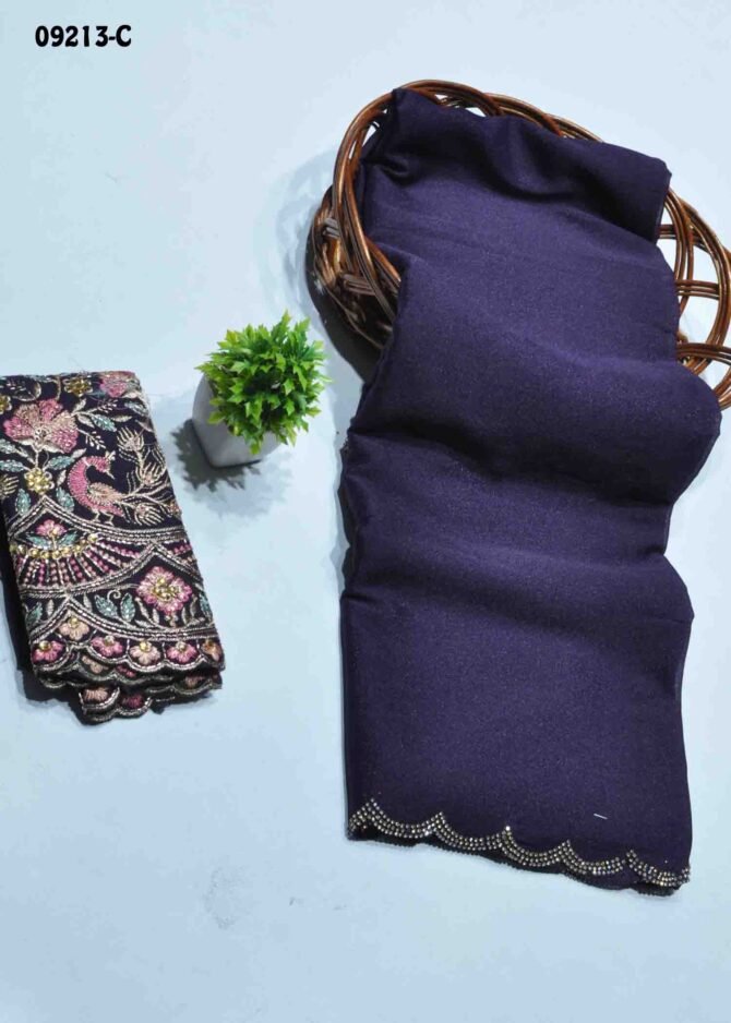 Poovarasi -09213-C  DarkViolet Color New Arrival Elagant Look Moss Chiffon Saree CM1282256 (LR8D)