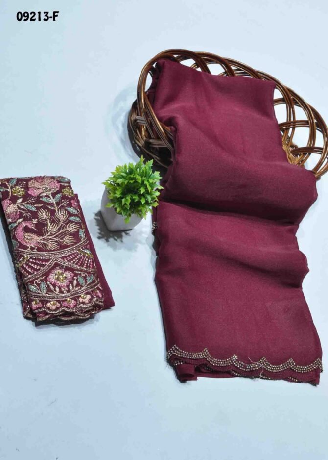 Poovarasi -09213-F  Maroon Color New Arrival Elagant Look Moss Chiffon Saree CM1282256 (LR8D)