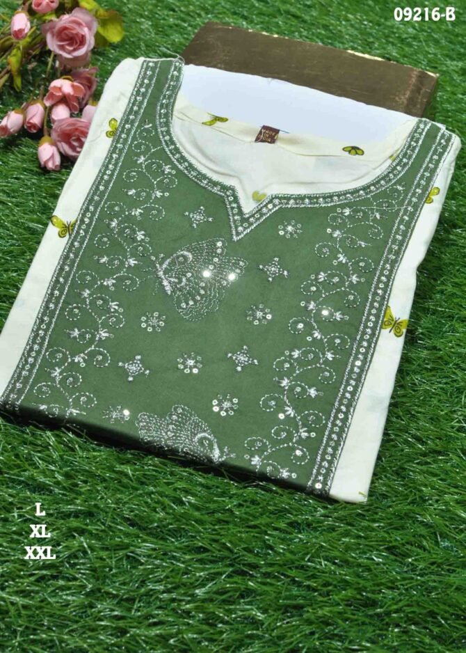 Saakshi - 09216-B  Halfwhite With Green Color Rayon Readymade Kurti CM1280516 (LR1C)