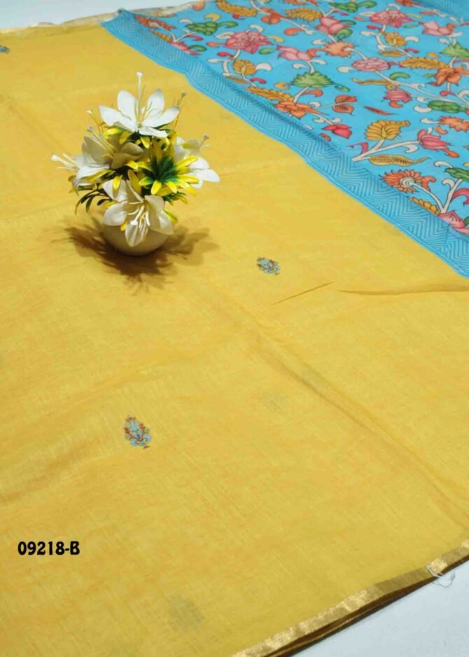 Uthra -09218-B  Yellow Color Stylish Plain Linen Cotton Saree CM1282084 (LR5C)
