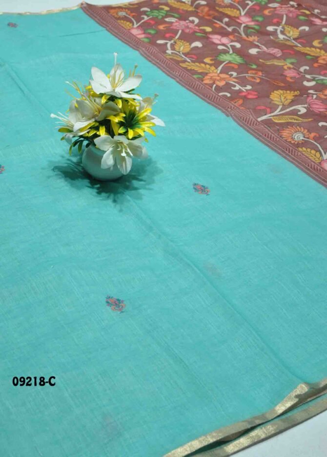 Uthra -09218-C  AqumarineGreen Color Stylish Plain Linen Cotton Saree CM1282084 (LR5C)