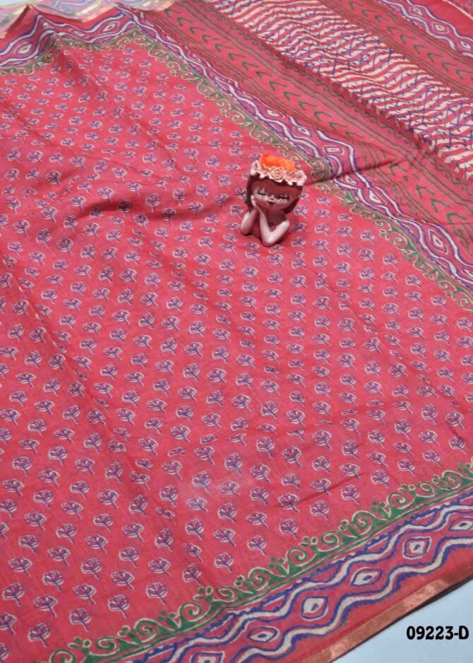 Samiksha -09223-D  BrightRed Color Stylish Linen Cotton Saree CM1282462 (LR5D)