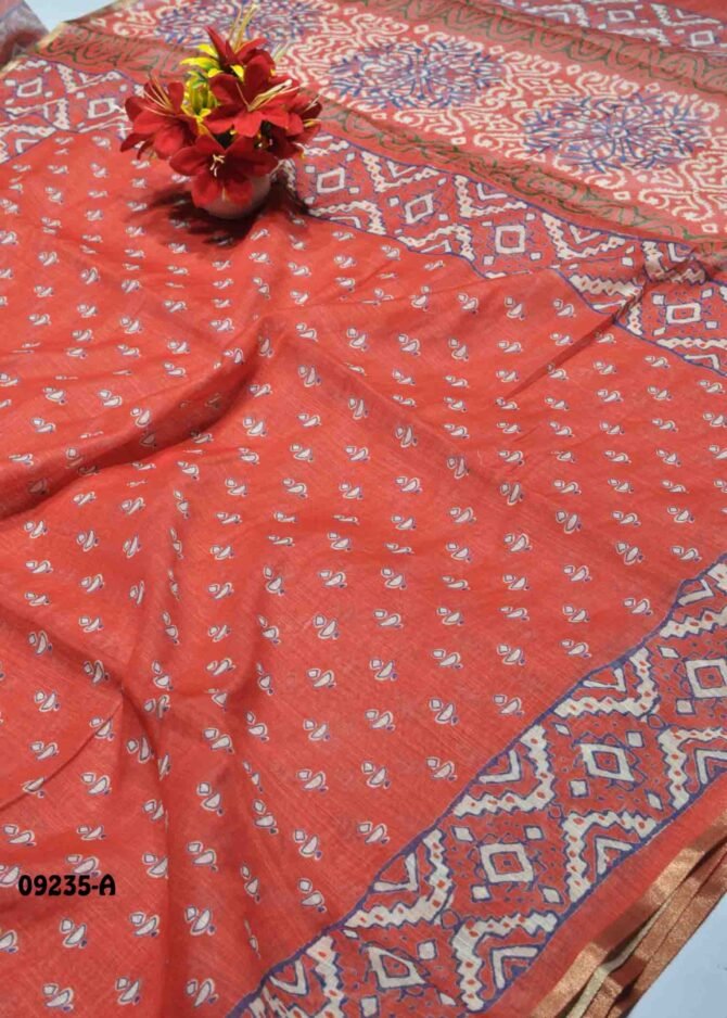 Yazhnila -09235-A DesireRed Color Stylish Linen Cotton Saree CM1282034 [LR5D]