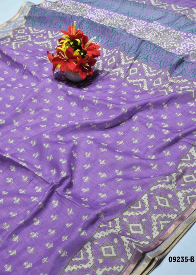 Yazhnila -09235-B  Lavender Color Stylish Linen Cotton Saree CM1282034 [LR5D]