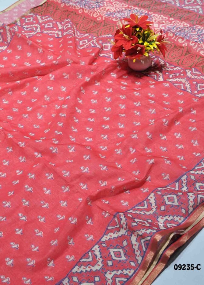 Yazhnila -09235-C  ValentineRed Color Stylish Linen Cotton Saree CM1282034 [LR5D]
