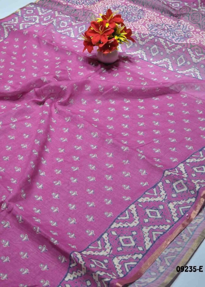 Yazhnila -09235-E  FlaminglPink Color Stylish Linen Cotton Saree CM1282034 [LR5D]