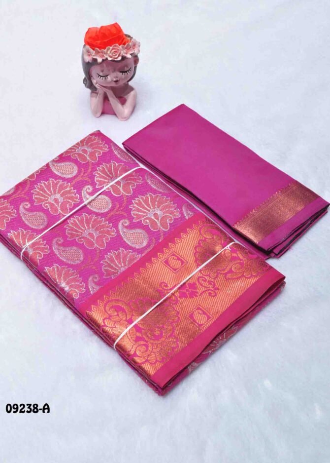 Thanvika-09238-A  Pink Color Unstitched Traditional Wear Banarasi Pavadai Sattai Upto 8 to 15 Year CM1286244 (LR3C)