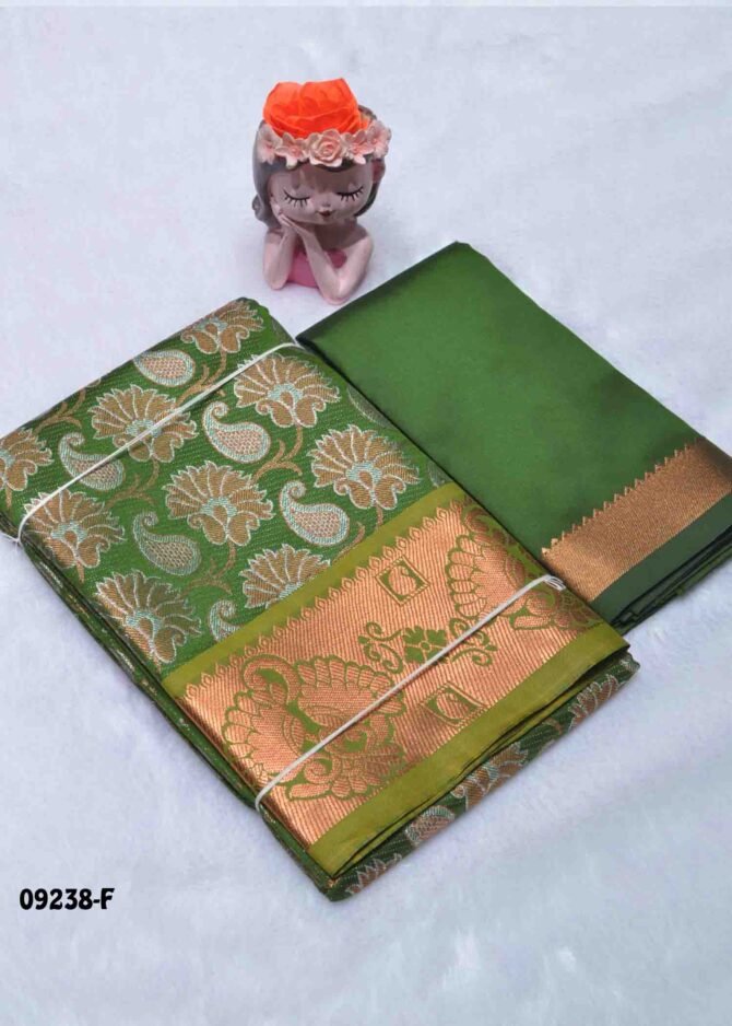 Thanvika-09238-F  OliveGreen Color Unstitched Traditional Wear Banarasi Pavadai Sattai Upto 8 to 15 Year CM1286244 (LR3C)