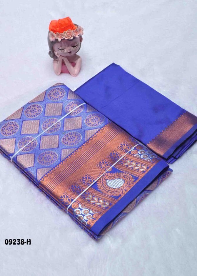 Thanvika-09238-H  Blue Color Unstitched Traditional Wear Banarasi Pavadai Sattai Upto 8 to 15 Year CM1286244 (LR3C)