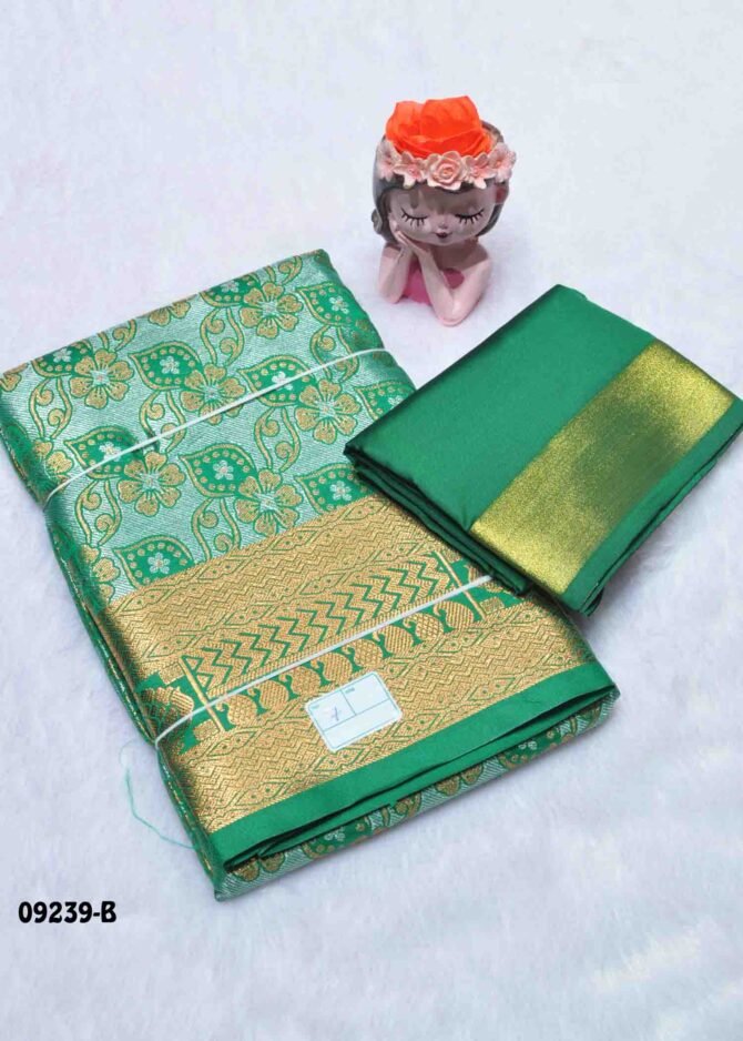 Shreeja-09239-B  Green Color Unstitched Traditional Wear Banarasi Pavadai Sattai Upto 8 to 15 Year CM1286250 (LR3C)
