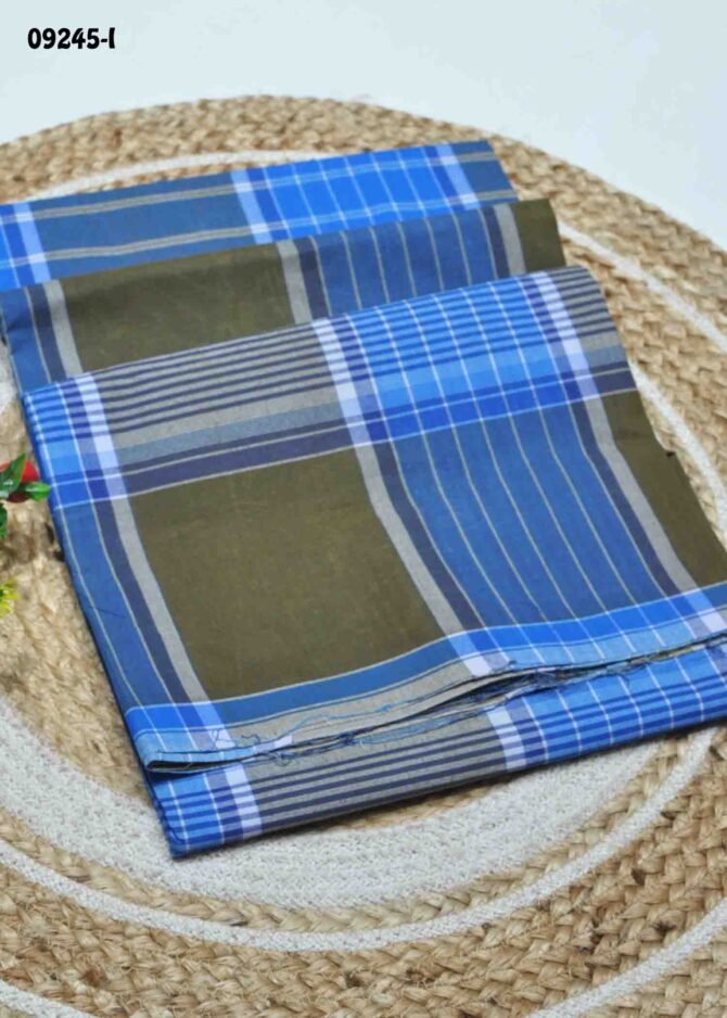 Vinay - 09245-I  Blue Color Stiched Cotton Lungies (9 Brand) CM1277482 (LR3C)