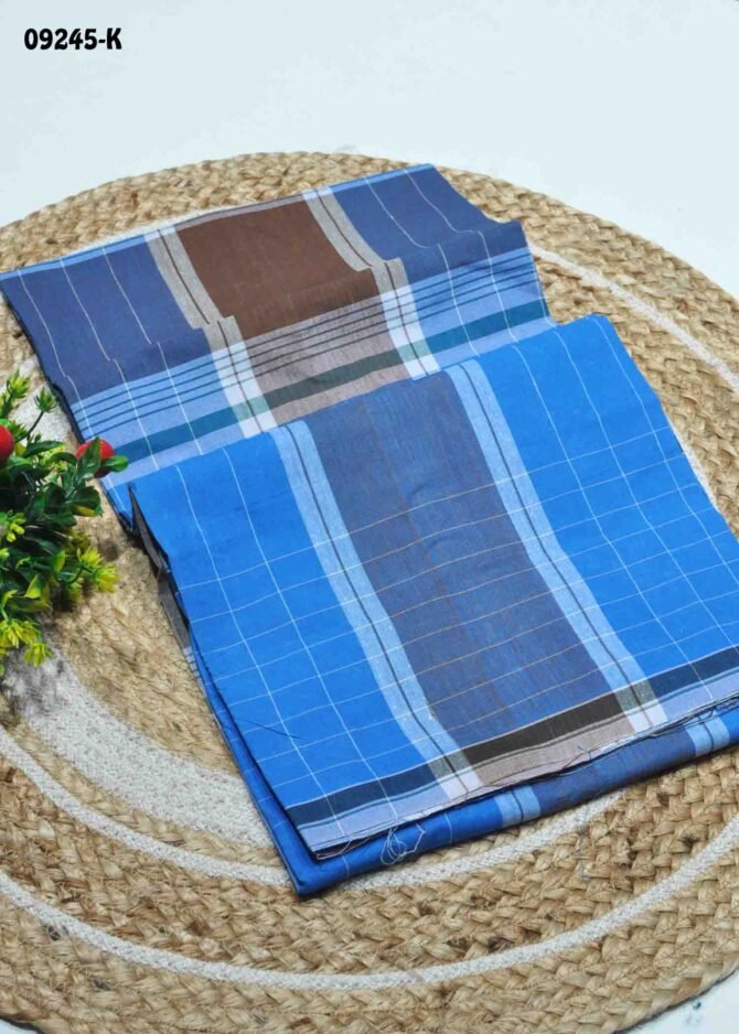 Vinay - 09245-K  Blue Color Stiched Cotton Lungies (9 Brand) CM1277482 (LR3C)