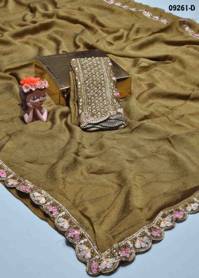 Daksha - 09261-D  PeanutBrown Color New Arrival Crushed Chiffon Saree CM1278888 [LR8C]