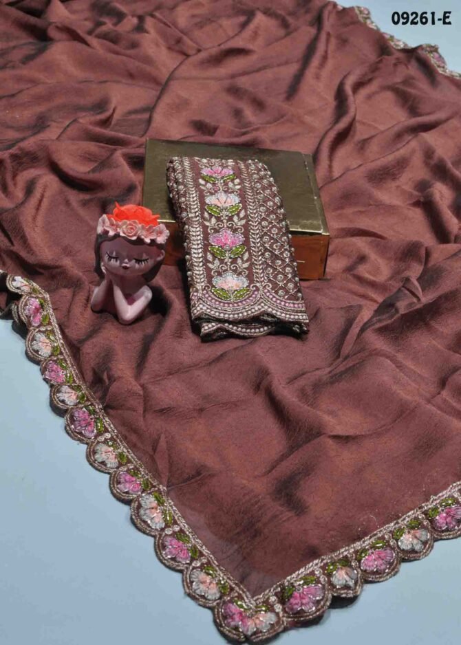 Daksha - 09261-E  CherrywoodBrown Color New Arrival Crushed Chiffon Saree CM1278888 [LR8C]