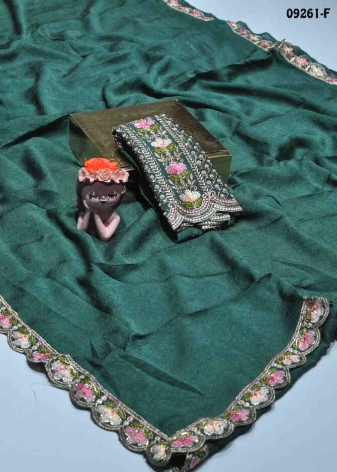 Daksha - 09261-F  PineGreen Color New Arrival Crushed Chiffon Saree CM1278888 [LR8C]