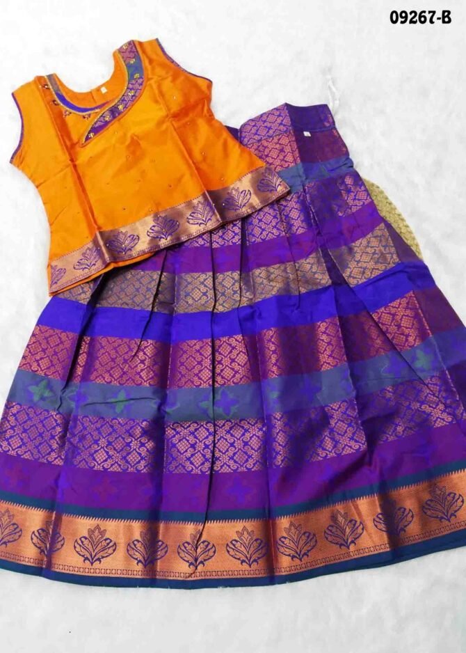 Agaligai-09267-B  BrightYellow Color Readymade Banarasi Pavadai Sattai 10 to 11 Year CM1287568 (LR2C)