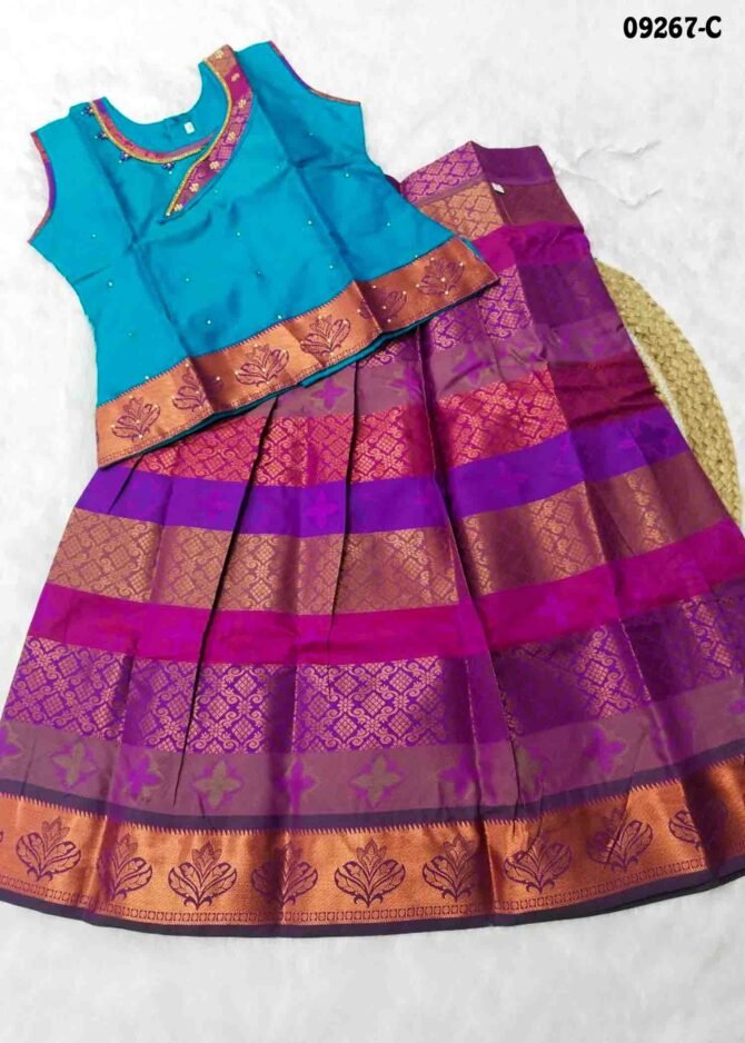 Agaligai-09267-C  SkyBlue Color Readymade Banarasi Pavadai Sattai 10 to 11 Year CM1287568 (LR2C)