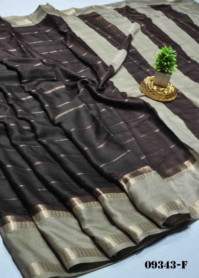 Madhavi -09343-F Dark Brown Color Simple Look Moss Chiffon Saree CM1291994 [LR7C]