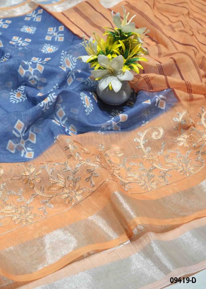 Tanvi  - 09419-D  NavyBlue  Color Linen Cotton Saree CM1282146 [LR6E]