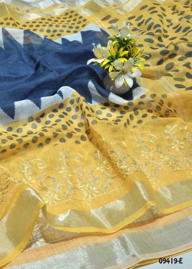 Tanvi  - 09419-E  MidnightBlue  Color Linen Cotton Saree CM1282146 [LR6E]