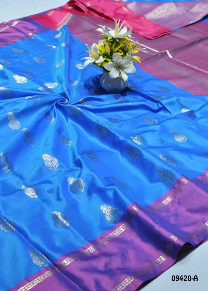 Brianna - 09420-A  Royalblue (Double shade) Buta Silk handwoven Banarasi Silk Saree CM1263686 (LR3C)