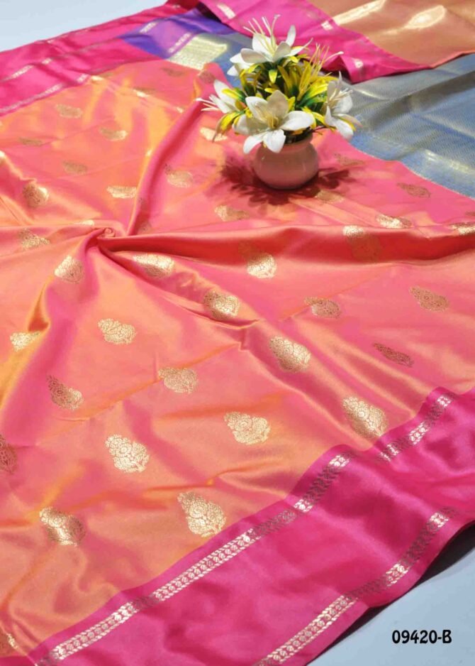 Brianna - 09420-B  Orange (Double shade) Buta Silk handwoven Banarasi Silk Saree CM1263686 (LR3C)