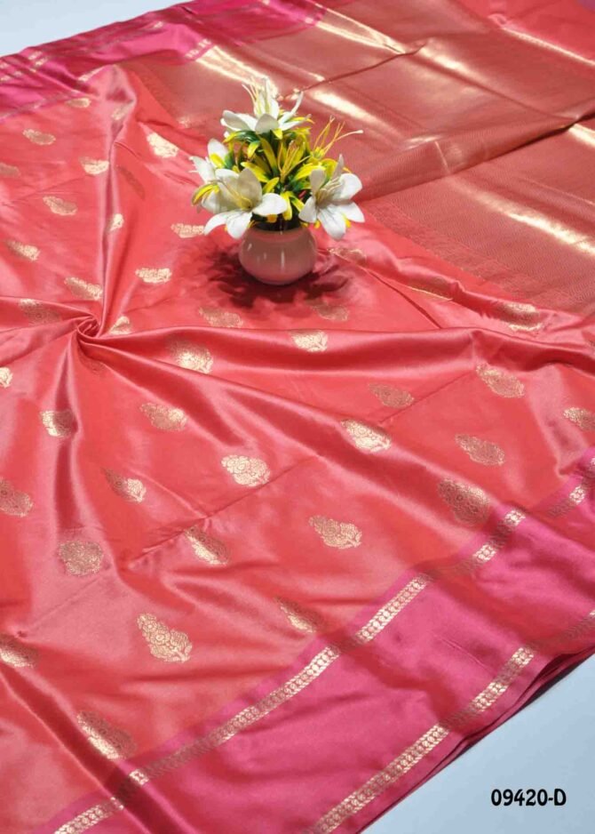 Brianna - 09420-D  Pink (Double shade) Buta Silk handwoven Banarasi Silk Saree CM1263686 (LR3C)
