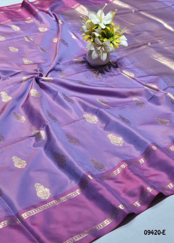 Brianna - 09420-E  Violet (Double shade) Buta Silk handwoven Banarasi Silk Saree CM1263686 (LR3C)