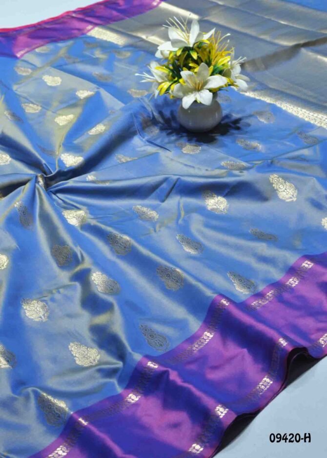 Brianna - 09420-H  CobaltBlue (Double shade) Buta Silk handwoven Banarasi Silk Saree CM1263686 (LR3C)