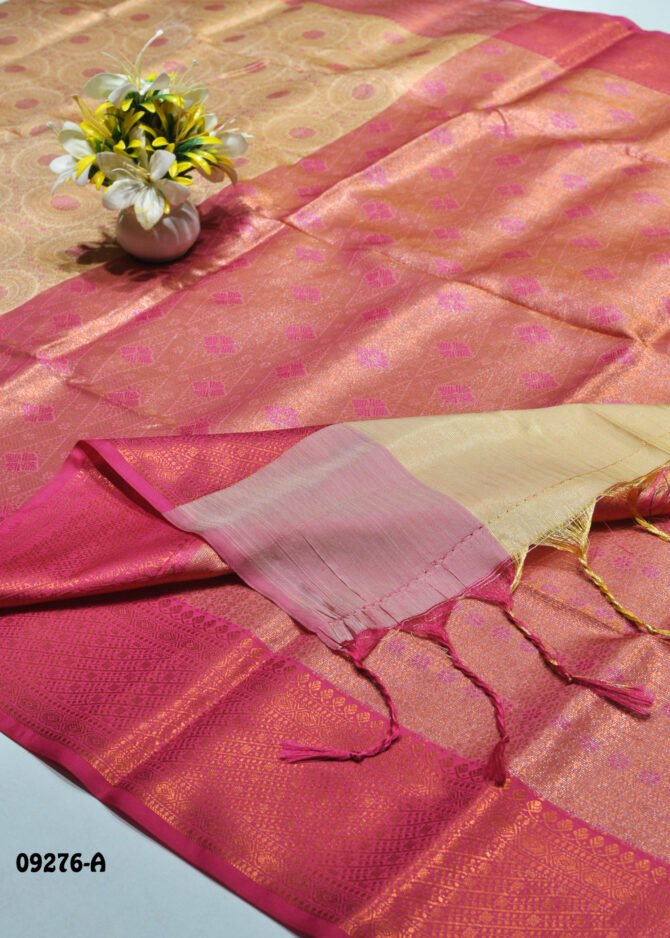 Kunthavai - 09276-A  Tan With Pink Color Traditional Wear Cora Silk Saree CM1273913 (LR2C)