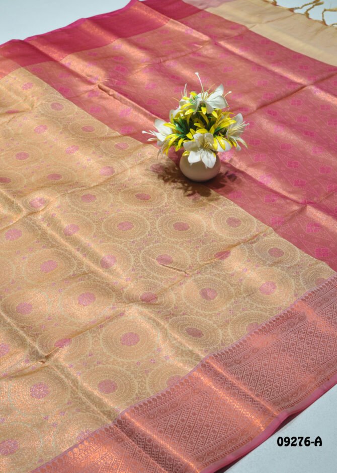 Kunthavai - 09276-A  Tan With Pink Color Traditional Wear Cora Silk Saree CM1273913 (LR2C)