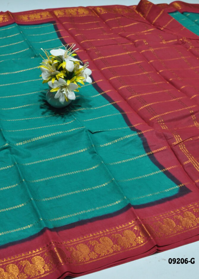 Saadhana -09206-G   PineGreen Color Madurai Chungudi Cotton Saree CM1274812 [LR4D]