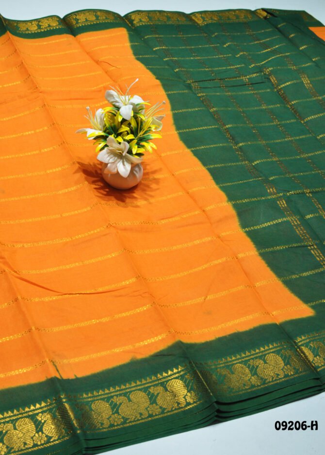 Saadhana -09206-H   DarkYellow Color Madurai Chungudi Cotton Saree CM1274812 [LR4D]
